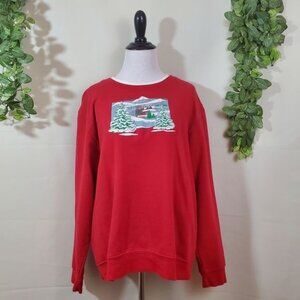 Vintage Christmas Scene Sweater by Mercer Street Studio Red XL X Large Pullover